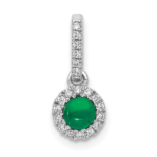 14k White Gold Halo Real Diamond and Cabochon .47 Emerald Pendant