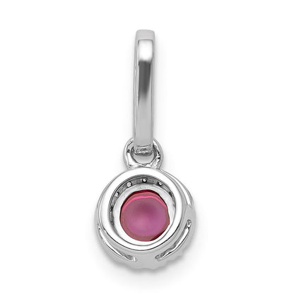 14k White Gold Real Diamond and Cabochon Ruby Halo Pendant