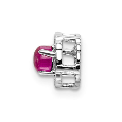 14k White Gold Real Diamond and Cabochon .38 Ruby Chain Slide