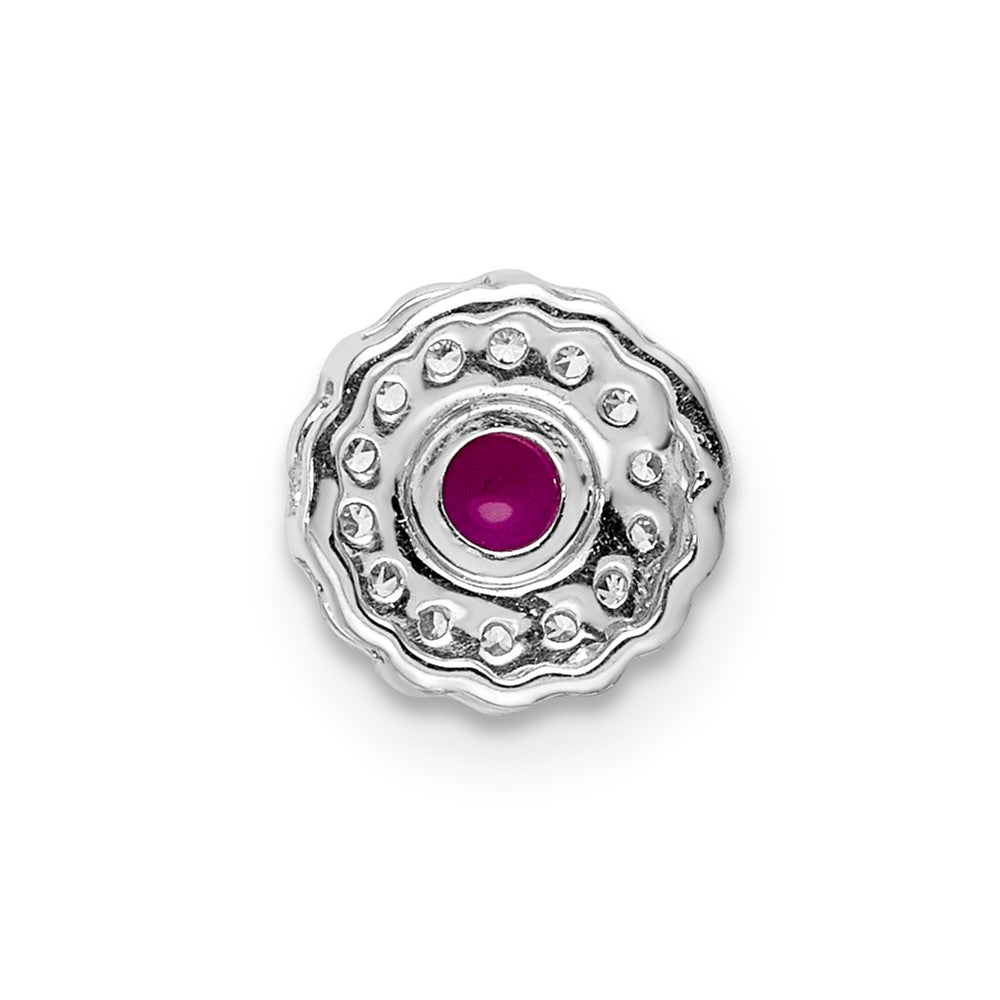 14k White Gold Real Diamond and Cabochon .38 Ruby Chain Slide
