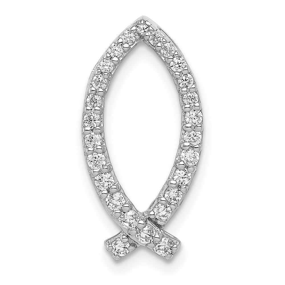 14k White Gold 1/3ct. Real Diamond Ichthus Chain Slide