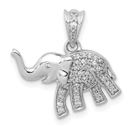 Natural Diamond Elephant Luck Pendant in Solid 14k White Gold