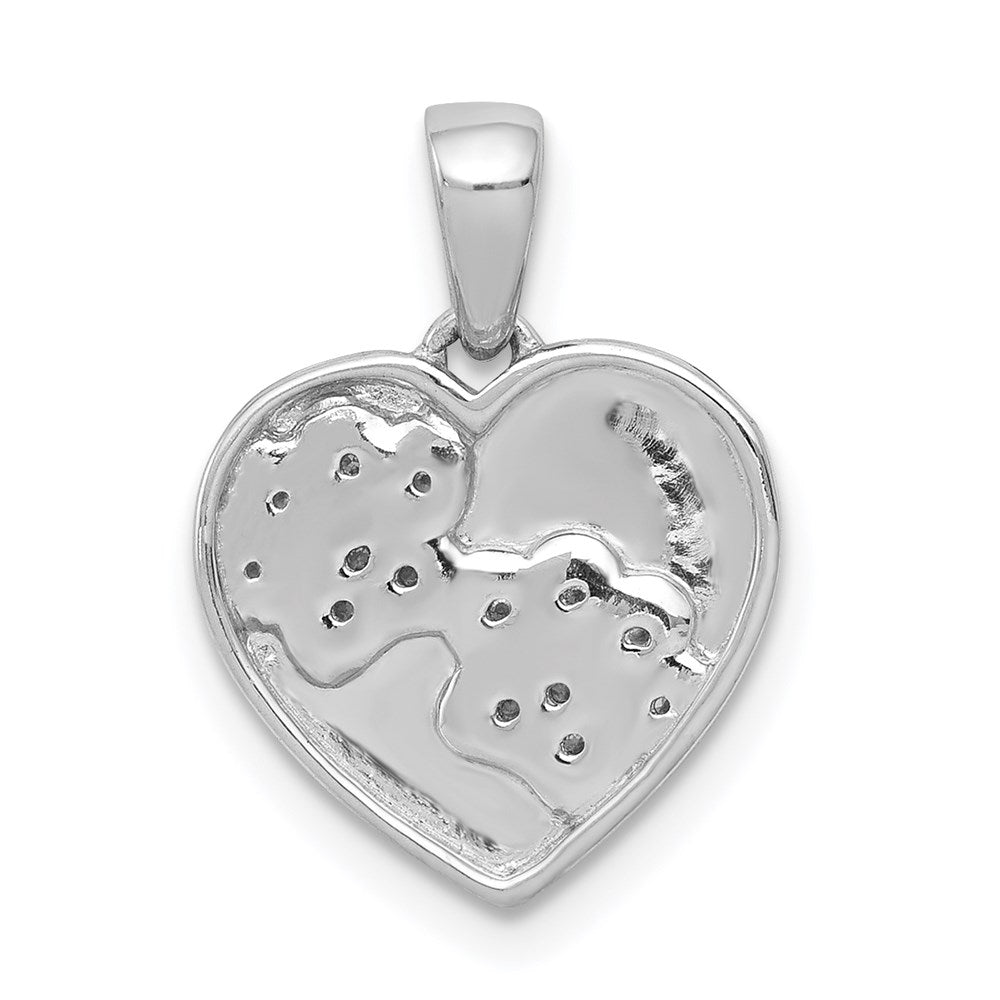 14k White Gold Real Diamond Paw Prints Heart Pendant