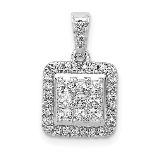 Solid 14k White Gold 1/2ct. Simulated CZ Square Cluster Pendant