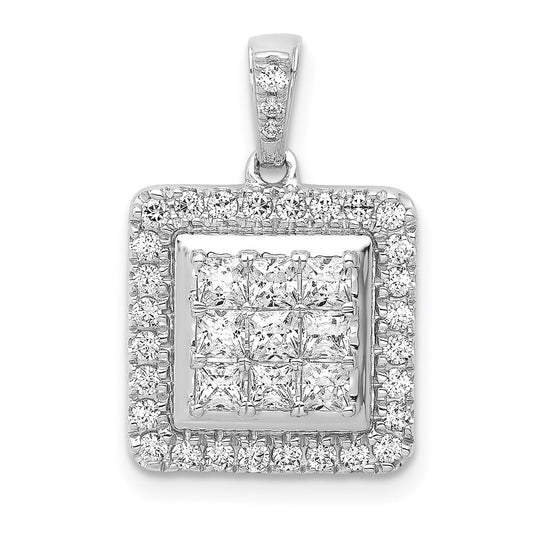 Solid 14k White Gold 1ct. Simulated CZ Square Cluster Pendant