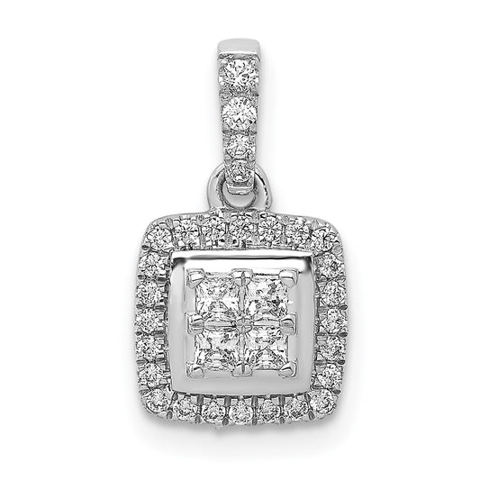 Solid 14k White Gold 1/3ct. Simulated CZ Square Cluster Pendant