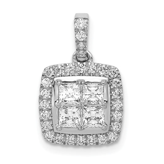 Solid 14k White Gold 1ct. Simulated CZ Square Cluster Pendant