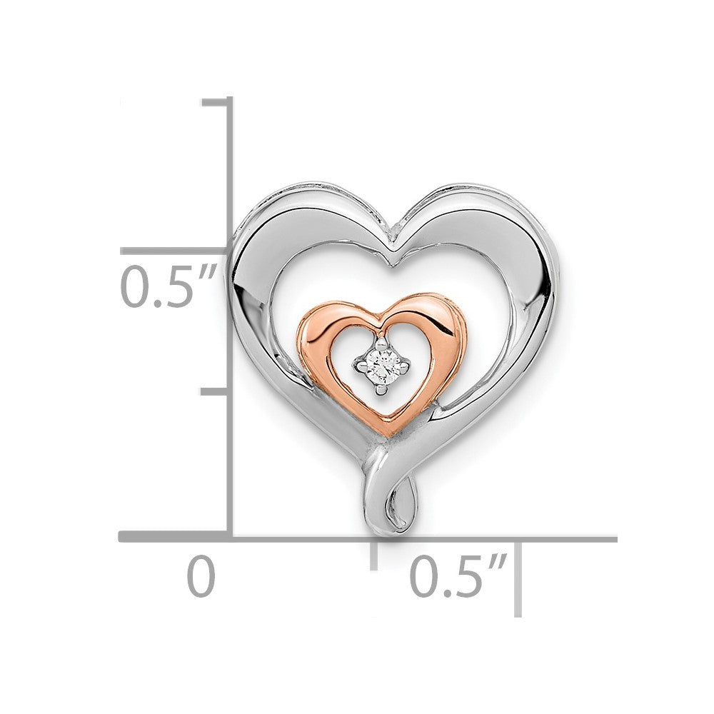 14k Two-Tone Gold White u0026 Rose Heart Real Diamond Chain Slide