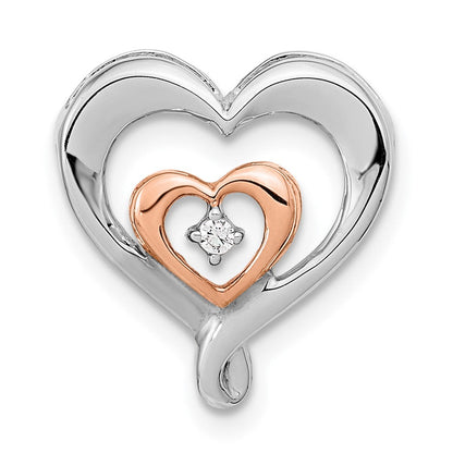 14k Two-Tone Gold White u0026 Rose Heart Real Diamond Chain Slide