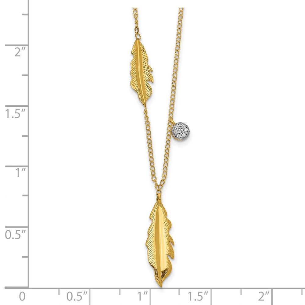 14K Yellow Gold Real Diamond and Feathers 16.5 inch Necklace