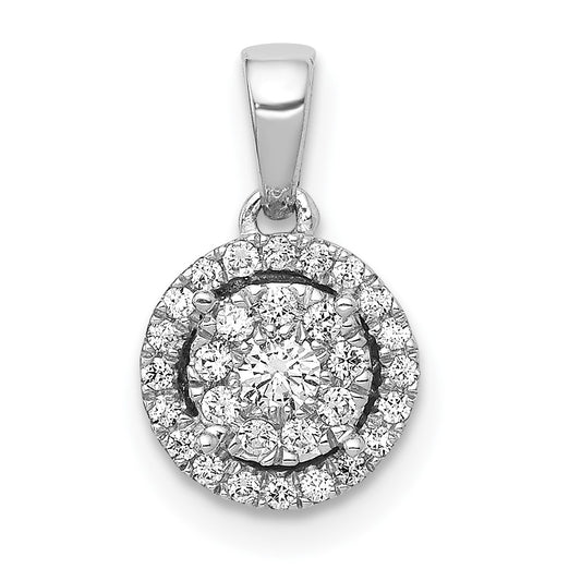Solid 14k White Gold 1/4ct. Simulated CZ Round Halo Cluster Pendant