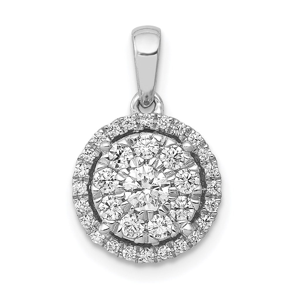14k White Gold 1/2ct. Real Diamond Round Halo Cluster Pendant