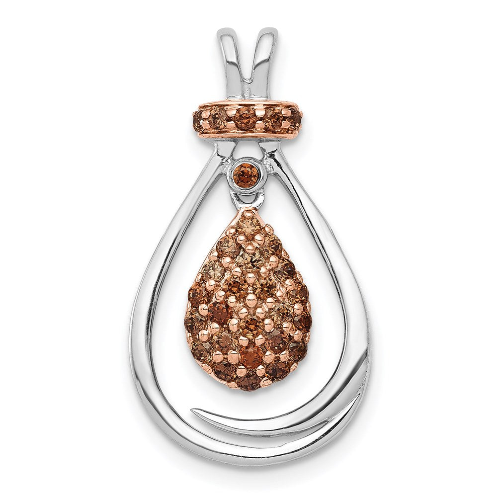 14k White Gold w/Rose Rhodium 1/4ct Champagne Real Diamond Chain Slide ...