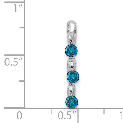 Solid 14k White Gold 1/3ct. Blue Simulated CZ 3-stone Slide Pendant