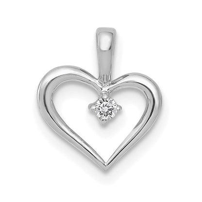 14k White Gold AA .02ct. Real Diamond Heart Pendant
