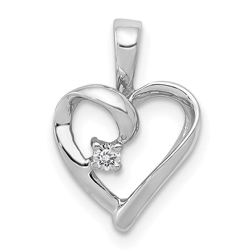 14k White Gold AA .02ct. Real Diamond Heart Pendant