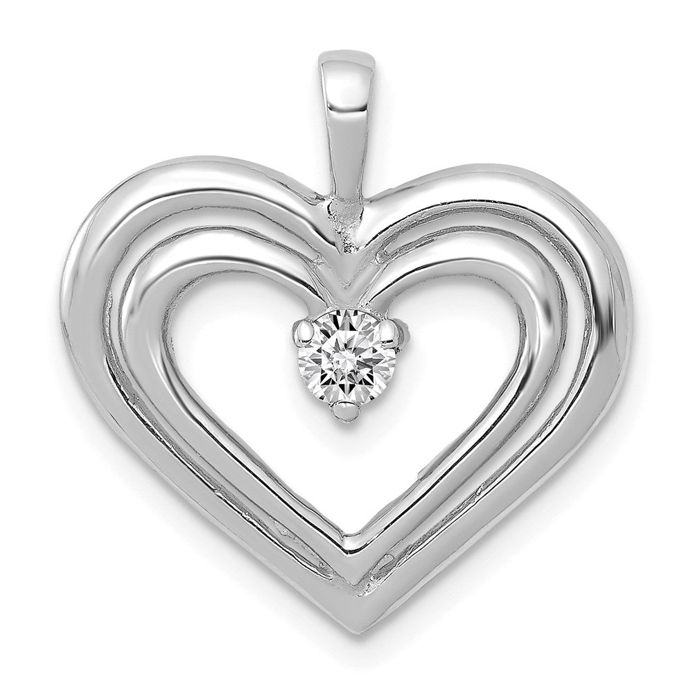 14k White Gold AA Real Diamond Double Heart Pendant