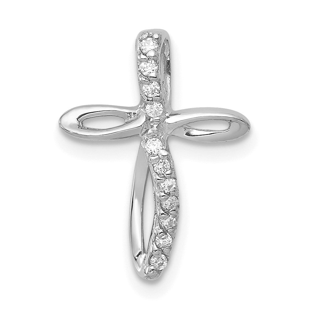 14k White Gold AA Real Diamond Cross Pendant