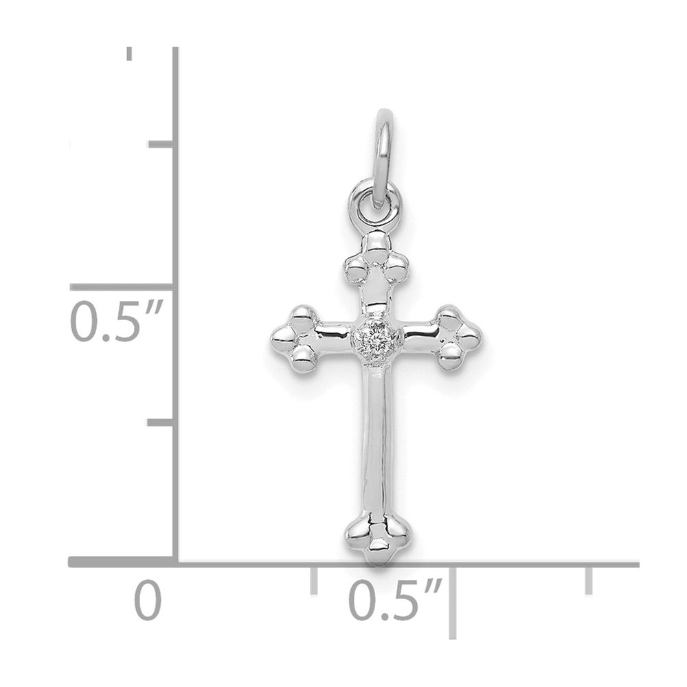 14k White Gold Small Real Diamond Budded Cross Pendant