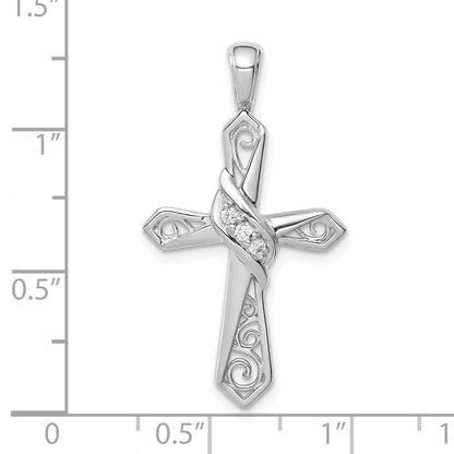 14k White Gold 1/20ct. Real Diamond Cross Pendant