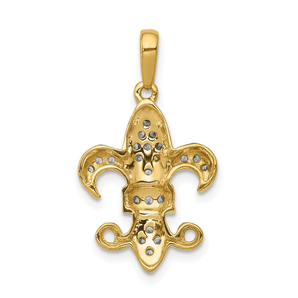 14K Yellow Gold Real Diamond Fleur De Lis Pendant