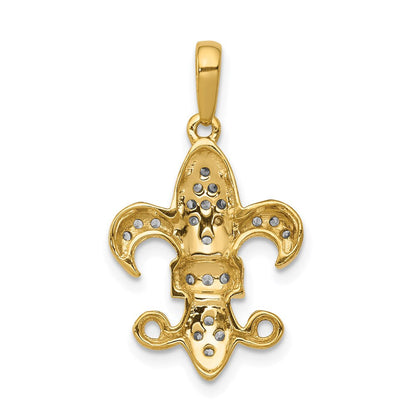14K Yellow Gold Real Diamond Fleur De Lis Pendant
