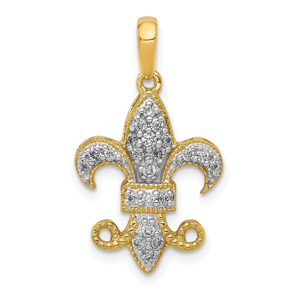 14K Yellow Gold Real Diamond Fleur De Lis Pendant