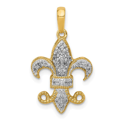 14K Yellow Gold Real Diamond Fleur De Lis Pendant