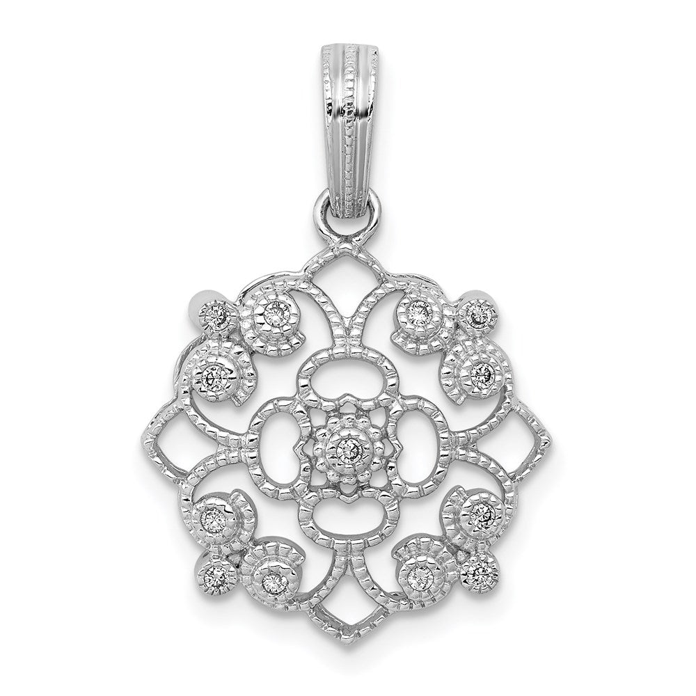 14k White Gold Fancy 1/15ct. Real Diamond Vintage Pendant