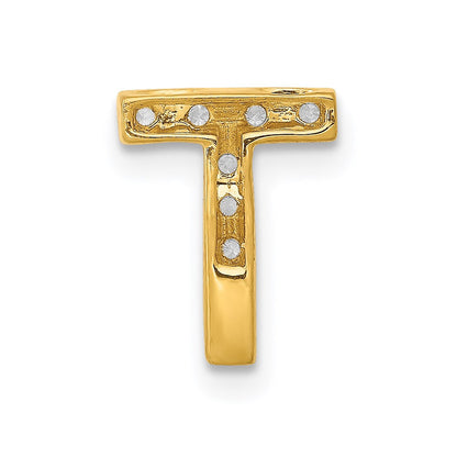 14K Yellow Gold Real Diamond Letter T Initial Charm