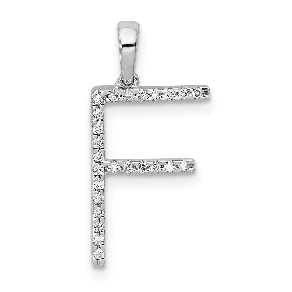 14K White Gold Real Diamond Letter F Initial Pendant