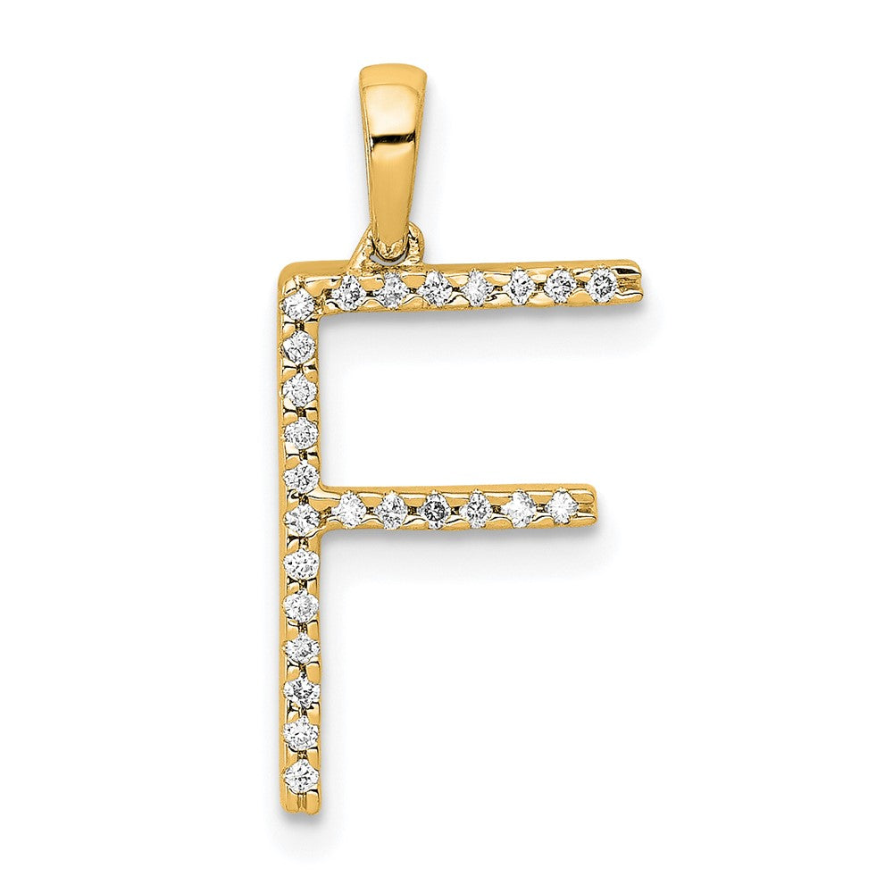 14K Yellow Gold Real Diamond Letter F Initial Pendant