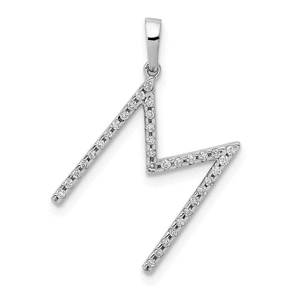 14K White Gold Real Diamond Letter M Initial Pendant