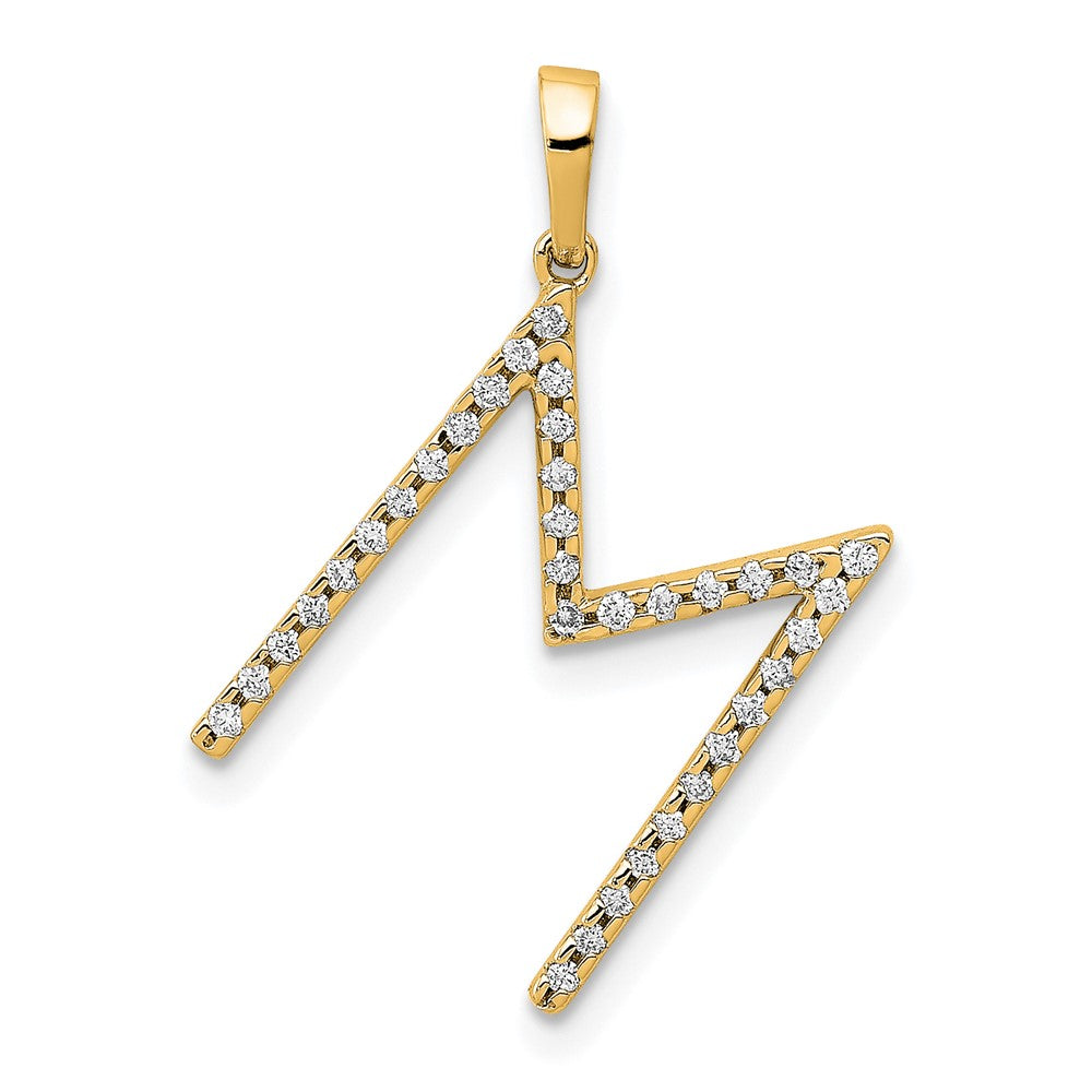 14K Yellow Gold Real Diamond Letter M Initial Pendant