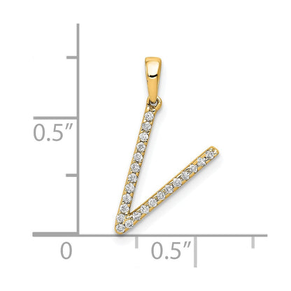 14K Yellow Gold Real Diamond Letter V Initial Pendant