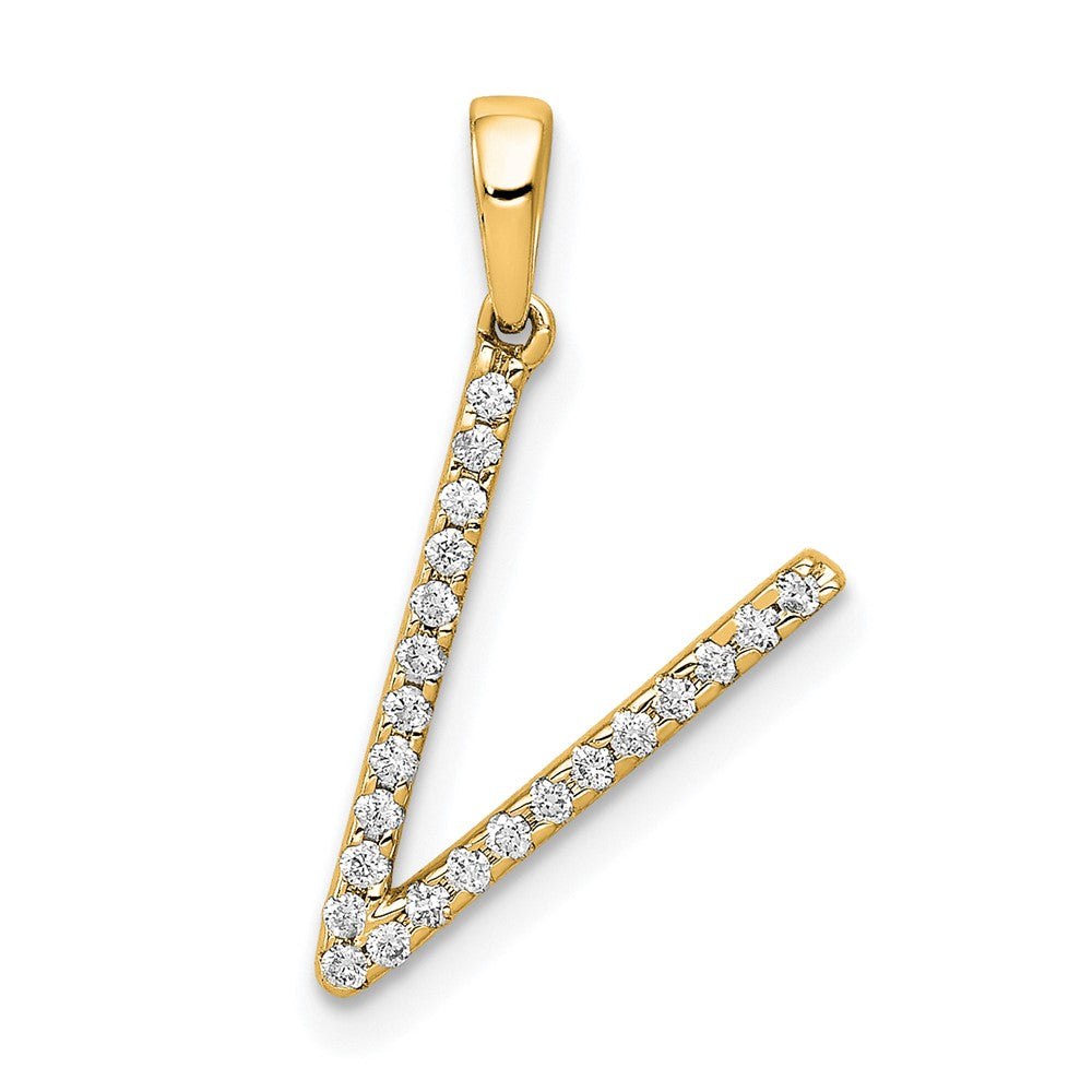 14K Yellow Gold Real Diamond Letter V Initial Pendant