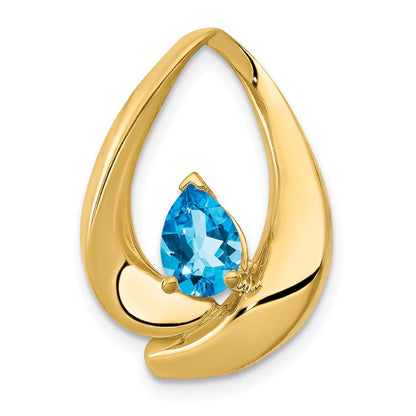 14K Yellow Gold 7x5mm Pear Blue Topaz Slide