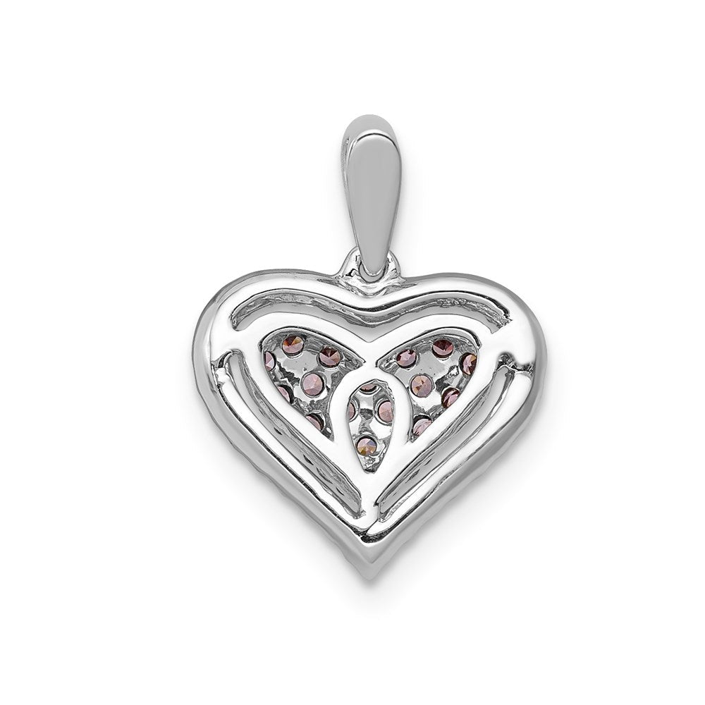 14k White Gold Real Diamond and Pink Sapphire Heart Pendant