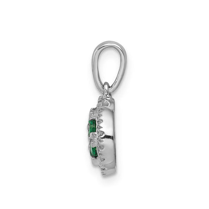 Solid 14k White Gold Simulated CZ and Emerald Halo Circle Pendant
