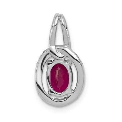 14k White Gold Real Diamond and .86 Ruby Oval Halo Pendant