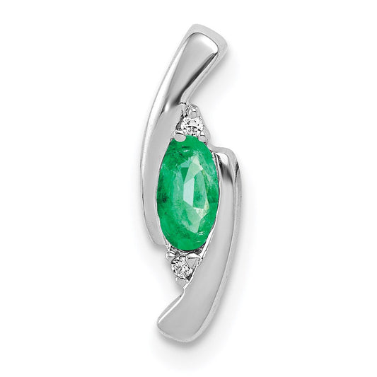 14k White Gold Fancy Real Diamond and Emerald Pendant