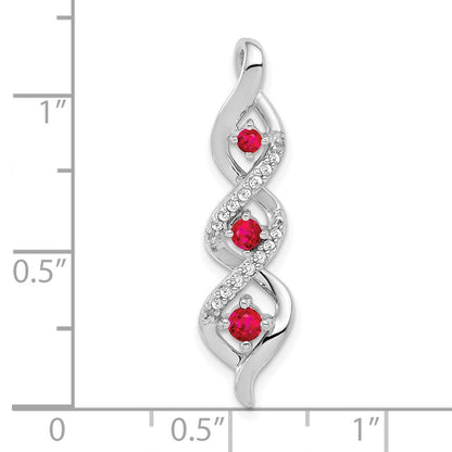 14K White Gold Real Diamond and .25 Ruby Twisted 3-stone Chain Slide