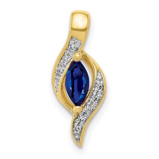 10K Yellow Gold Real Diamond and Marquise .29 Sapphire Pendant