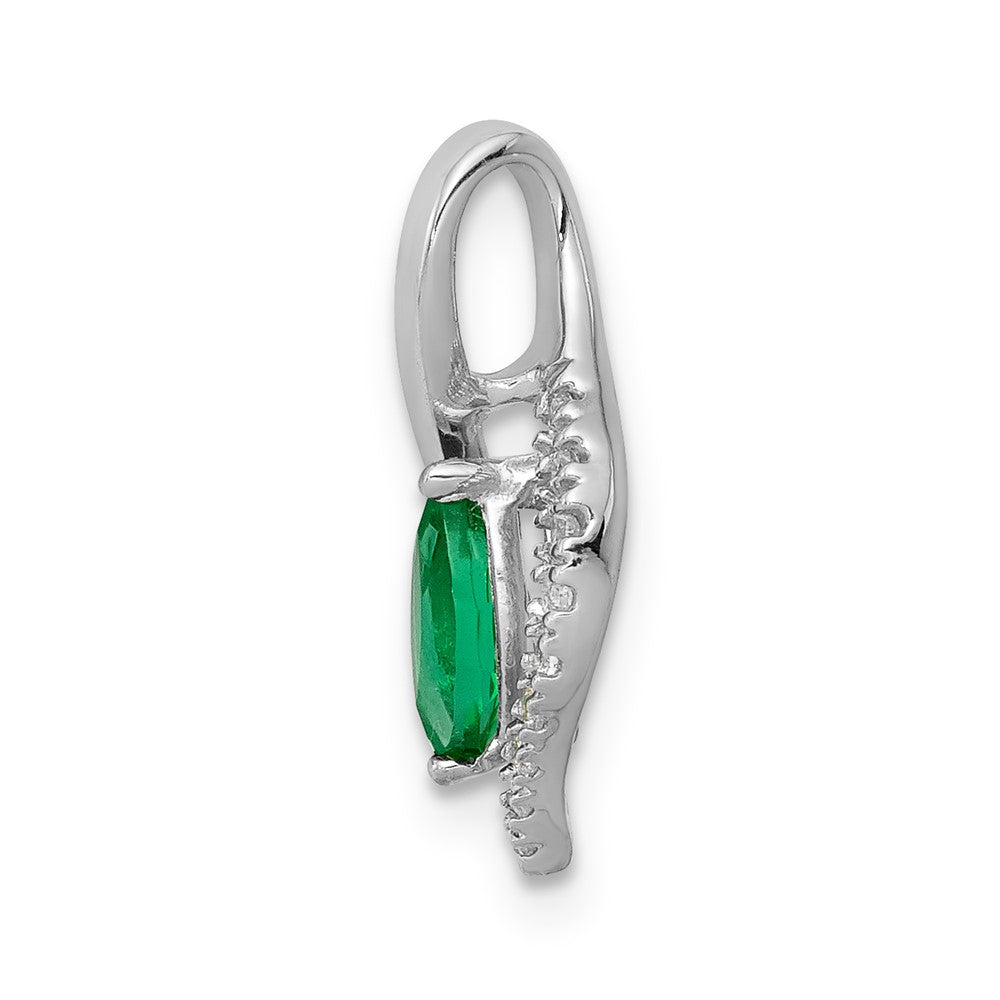Solid 14k White Gold Simulated CZ and Marquise Emerald Pendant