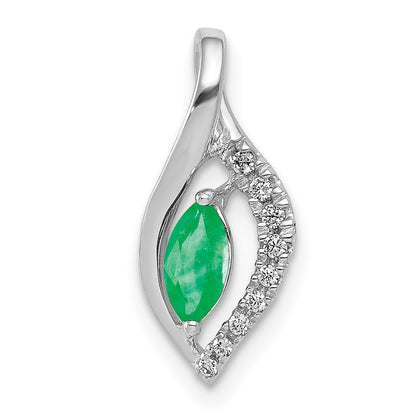 Solid 14k White Gold Simulated CZ and Marquise Emerald Pendant
