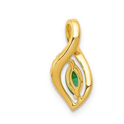Solid 14k Yellow Gold Simulated CZ and Marquise Emerald Pendant