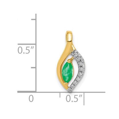 Solid 14k Yellow Gold Simulated CZ and Marquise Emerald Pendant