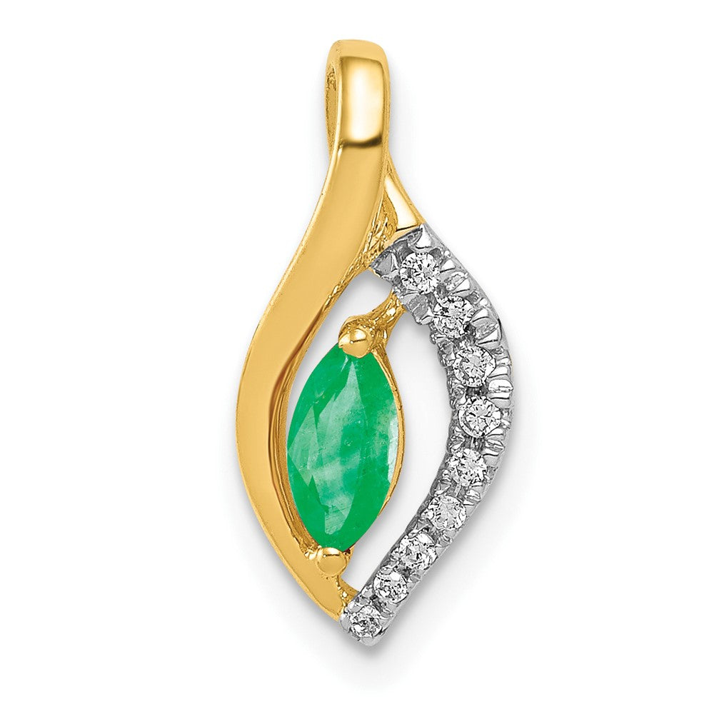 Solid 14k Yellow Gold Simulated CZ and Marquise Emerald Pendant
