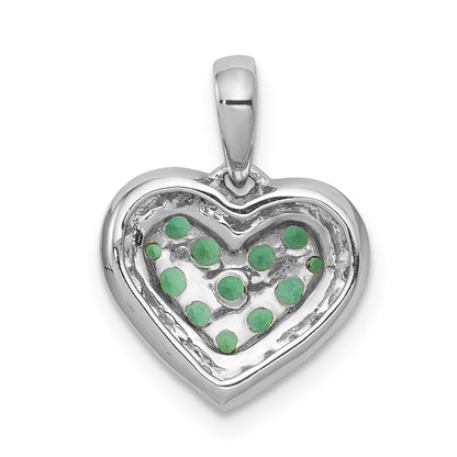 Solid 14k White Gold w/BlacK Rhodium Simulated CZ Simulated/Simulated Emerald Heart Pendant