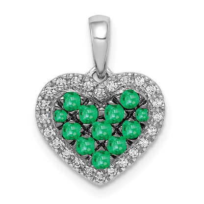 Solid 14k White Gold w/BlacK Rhodium Simulated CZ Simulated/Simulated Emerald Heart Pendant